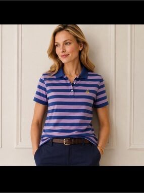 Brooks Brothers Women’s Striped Logo Performance Polo Size L
